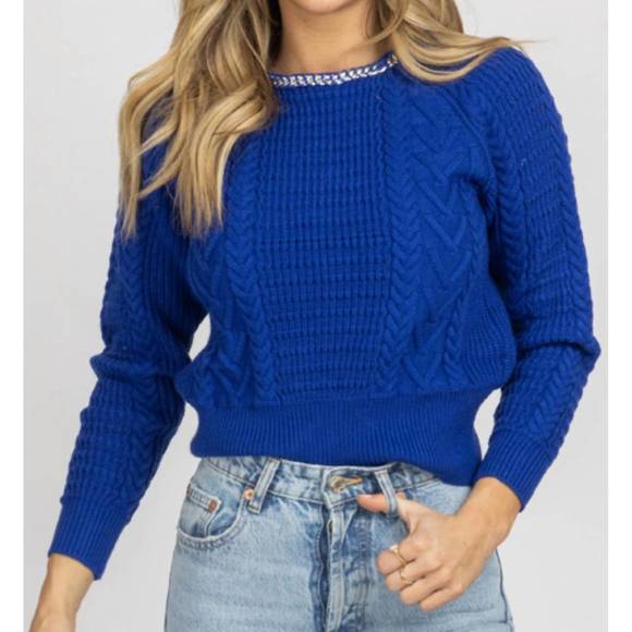 NEW FORE chain neckline open back sweater in blue - Picture 5 of 8